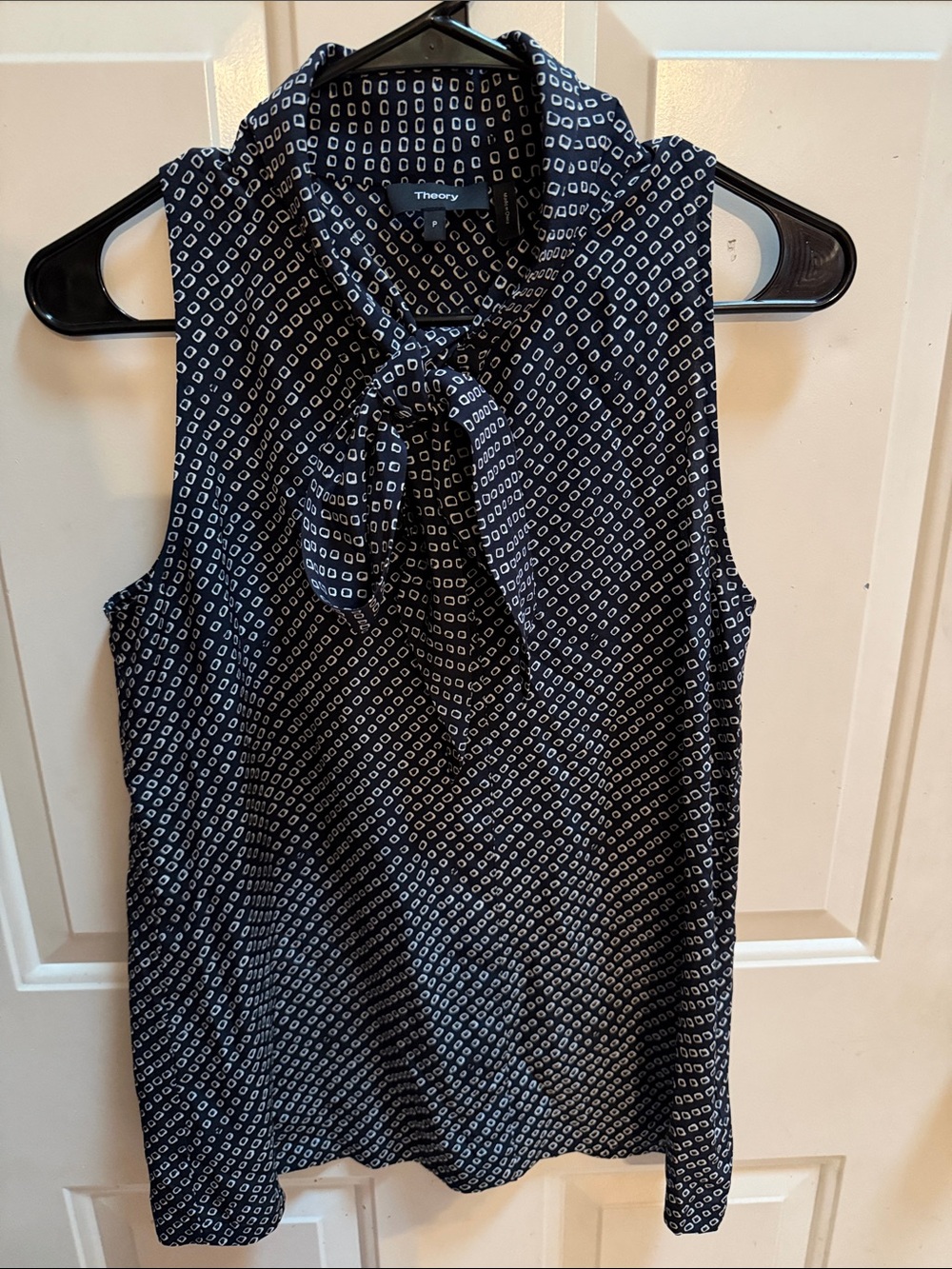 Theory Black and White Sleeveless Tie-Neck Camisole